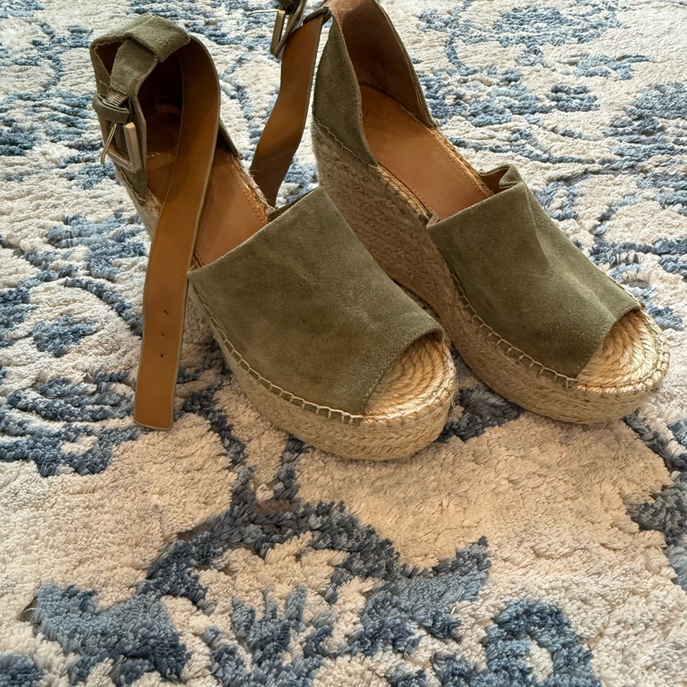 Marc Fisher Green Wedge Espadrilles with Ankle Strap